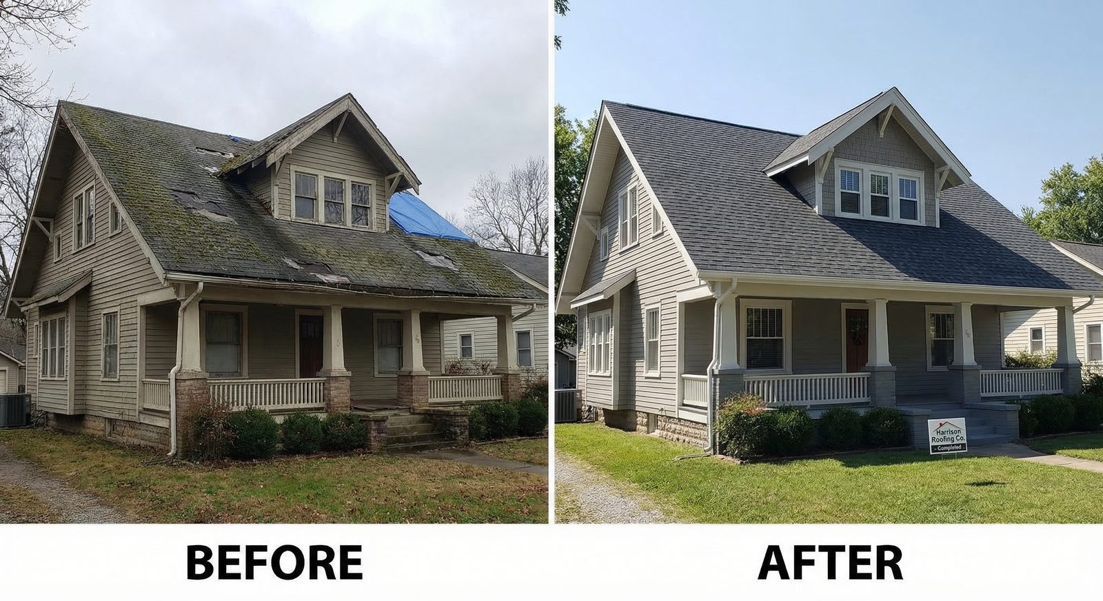 Completed wind damage roof restoration in Harrison, AR by Ozark Mountain Wind Damage